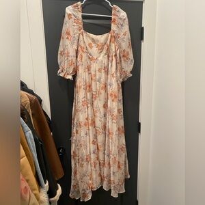 Storia Cream and Orange Floral Maxi Dress - Large